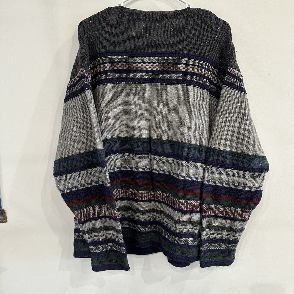 VTG Women's Soatanza Grandpa Core Sweater Chunky Knit 90's Stripe Blue Gray Lg - Picture 6 of 10